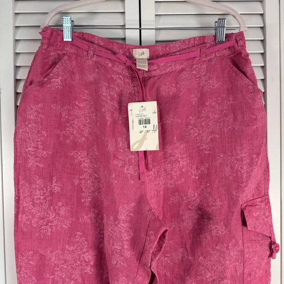 J. Jill Linen Wide Leg Cropped Pink Pants Pockets Size 14 NEW - Picture 3 of 7